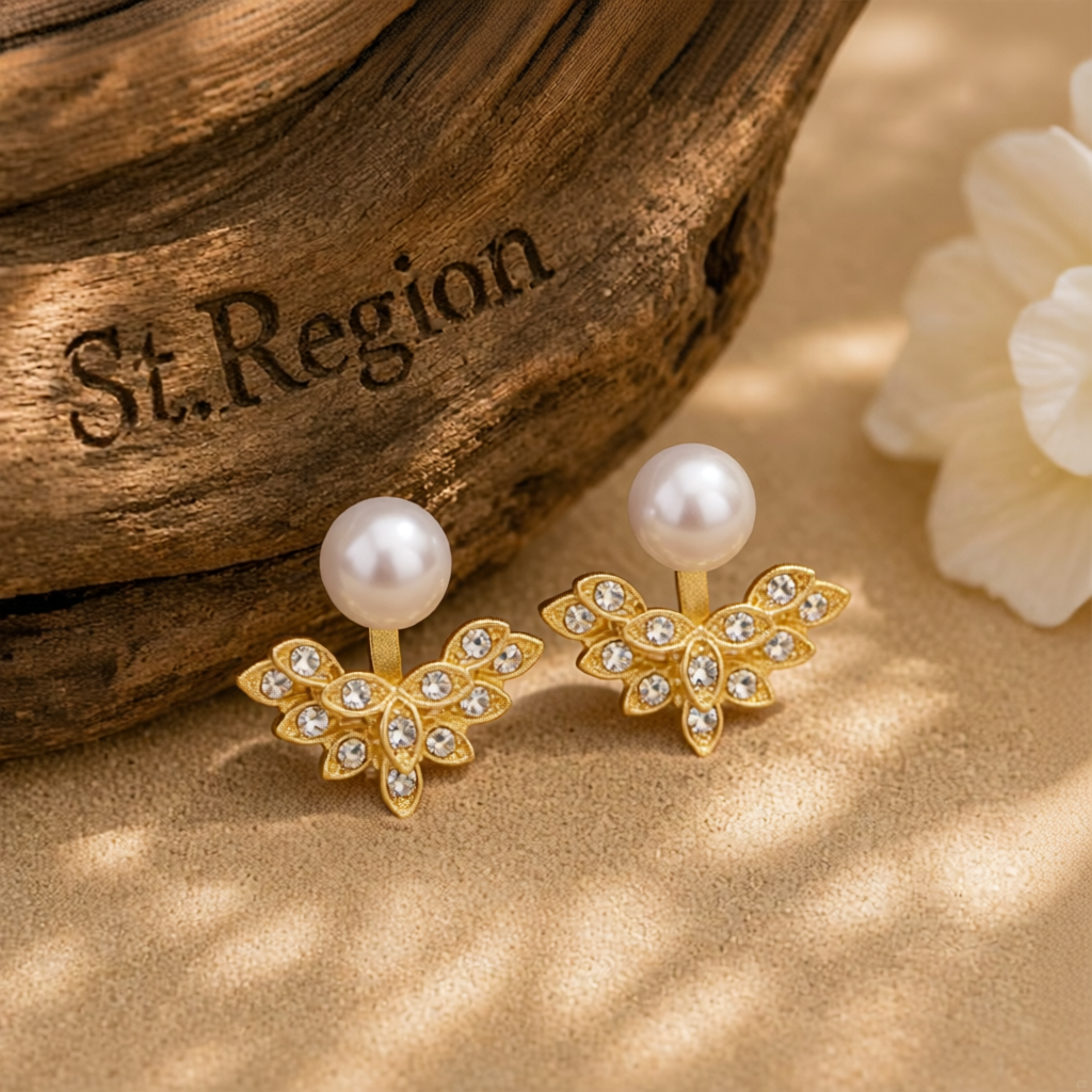 Pearl & Cubic Zirconia 18K Gold-Plated Botanical Ear Jackets