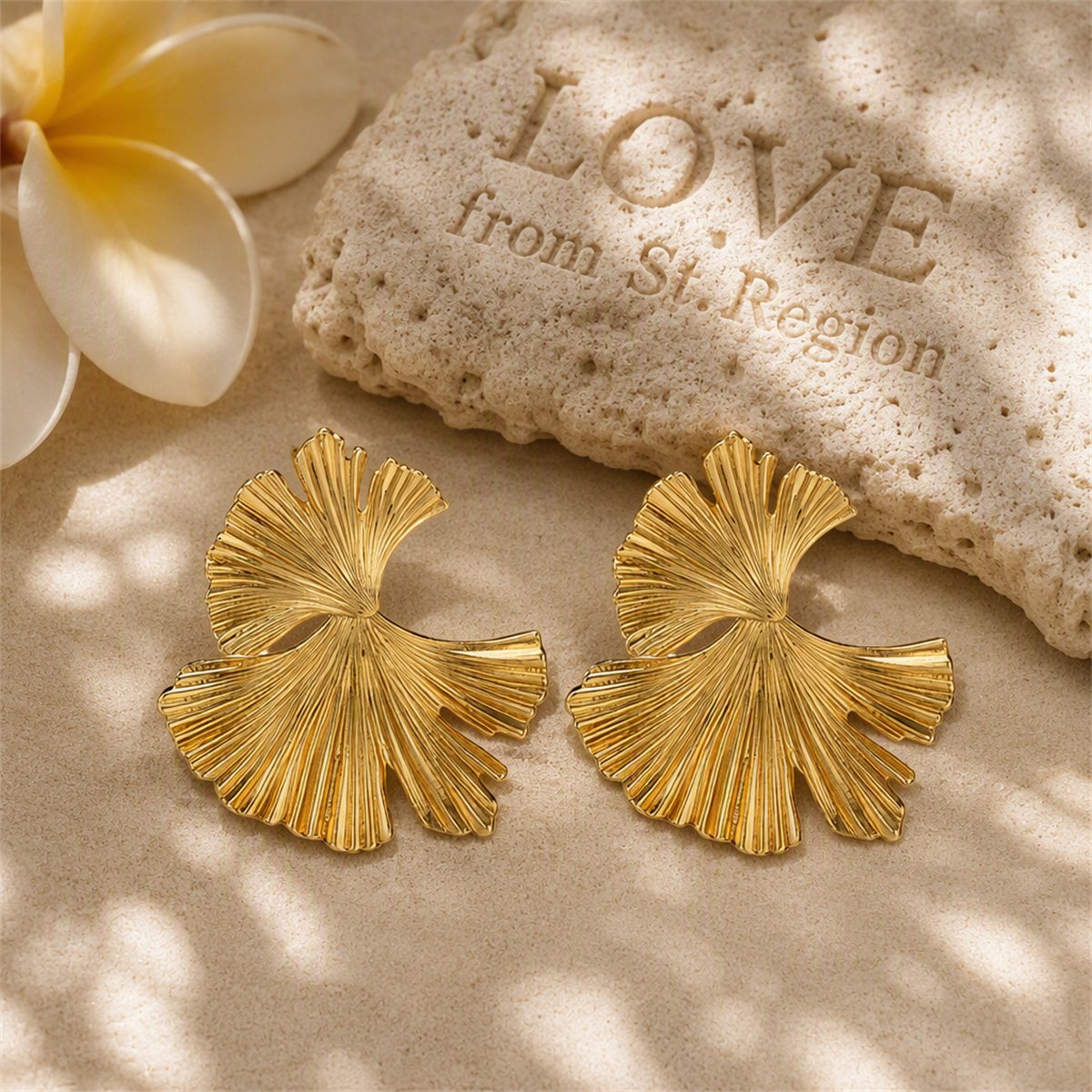 18K Gold-Plated Lotus Leaf Stud Earrings, gold drop earrings for women, vintage-inspired design, lifestyle look
