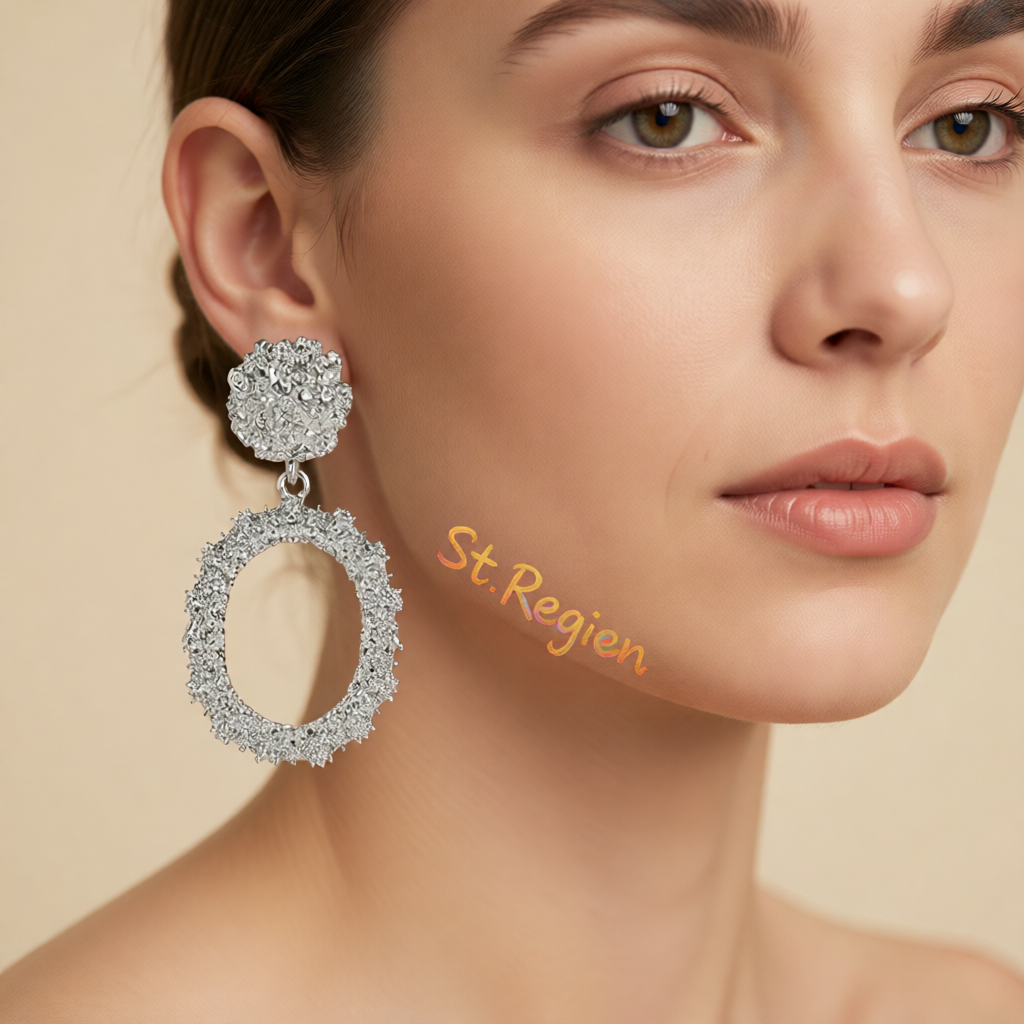 Silver-Plated Open Oval Drop Earrings