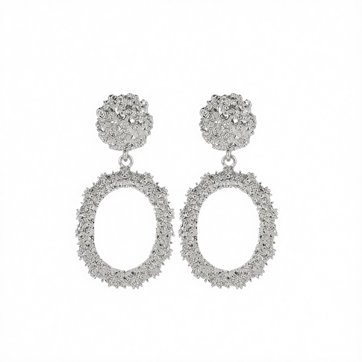 Silver-Plated Open Oval Drop Earrings