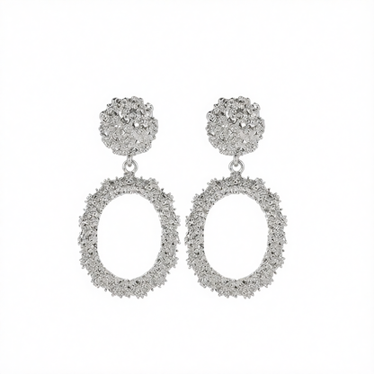 Silver-Plated Open Oval Drop Earrings