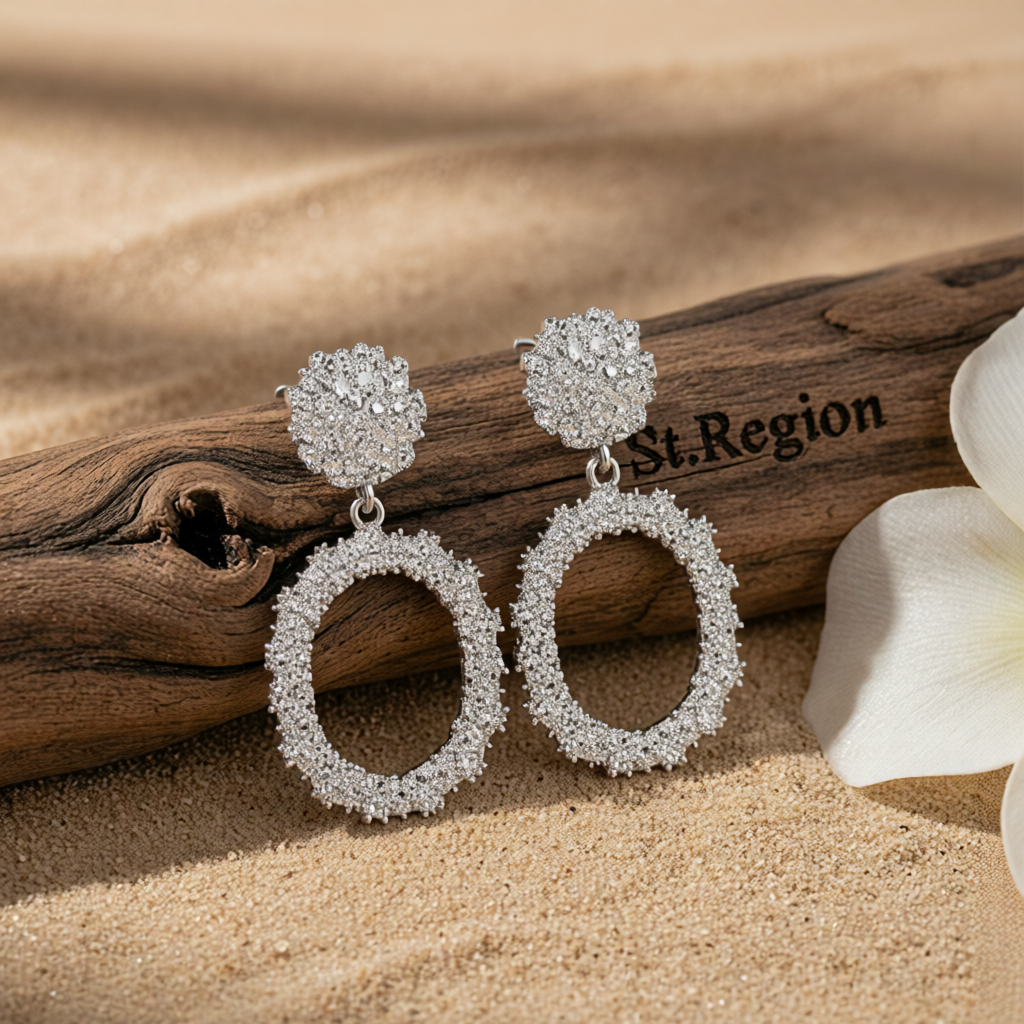 Silver-Plated Open Oval Drop Earrings