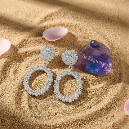 Silver-Plated Open Oval Drop Earrings