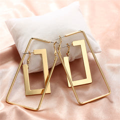 18K Gold-Plated Openwork Rectangle Drop Earrings Set