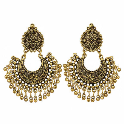 18K Gold-Plated Boho Intricate Drop Earrings, gold drop earrings for women, everyday style, side view