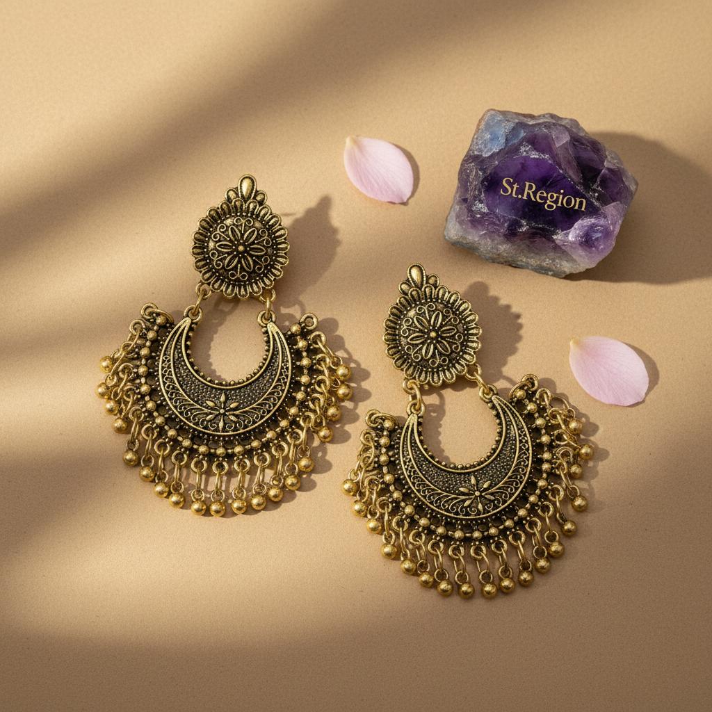 18K Gold-Plated Boho Intricate Drop Earrings, gold drop earrings for women, everyday style, detail close-up