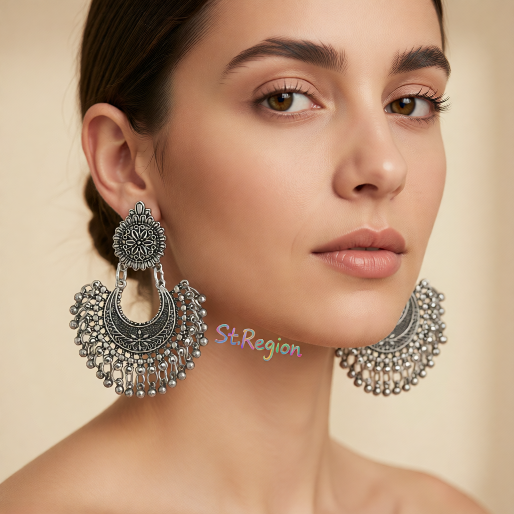 Silver-Plated Boho Intricate Drop Earrings