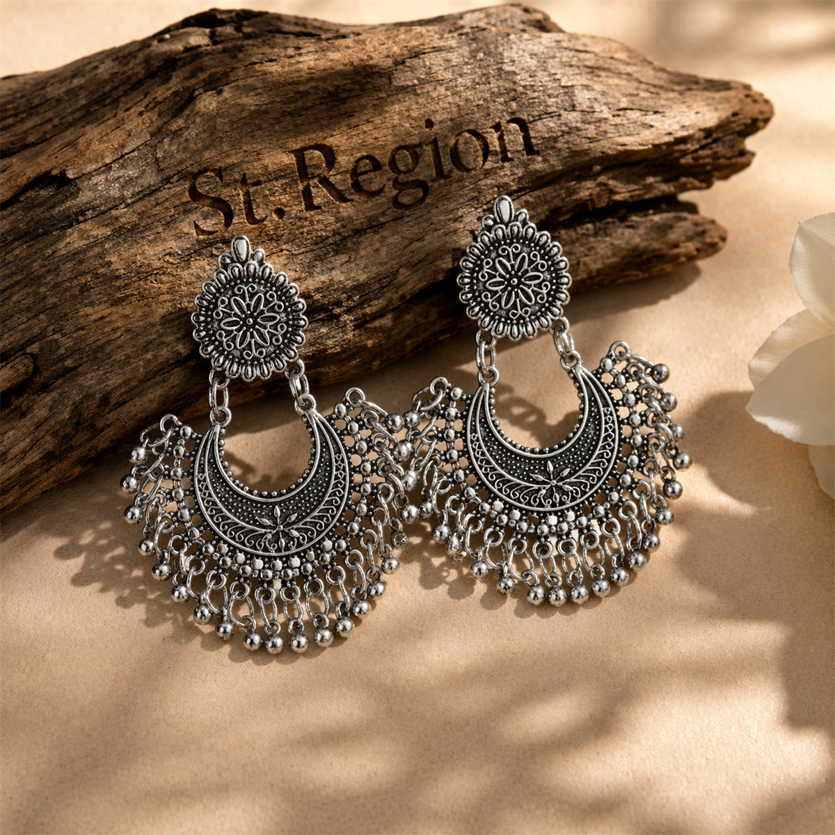 Silver-Plated Boho Intricate Drop Earrings