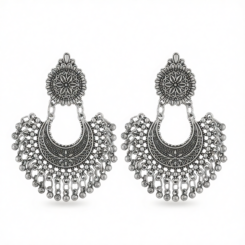Silver-Plated Boho Intricate Drop Earrings