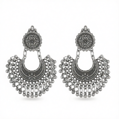 Silver-Plated Boho Intricate Drop Earrings