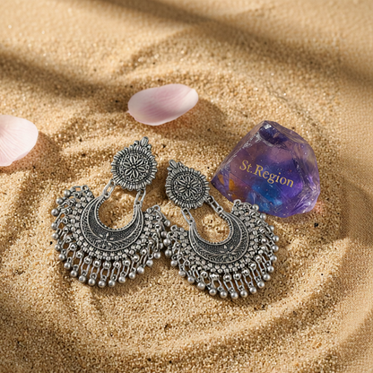 Silver-Plated Boho Intricate Drop Earrings