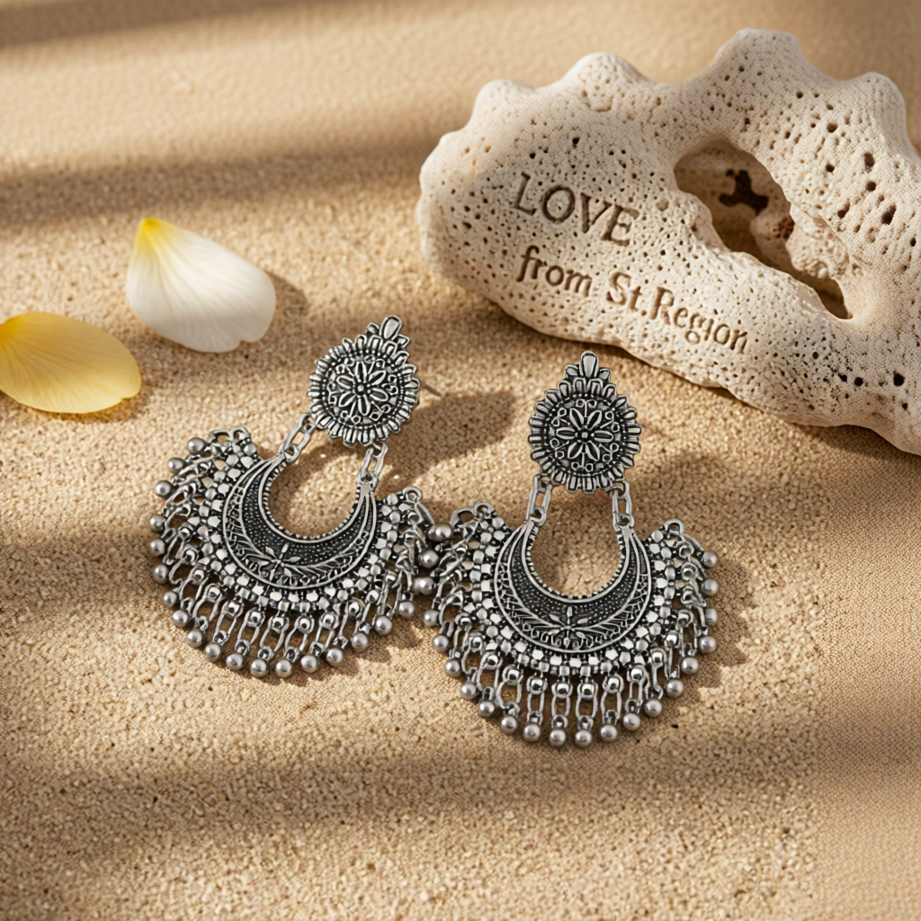 Silver-Plated Boho Intricate Drop Earrings