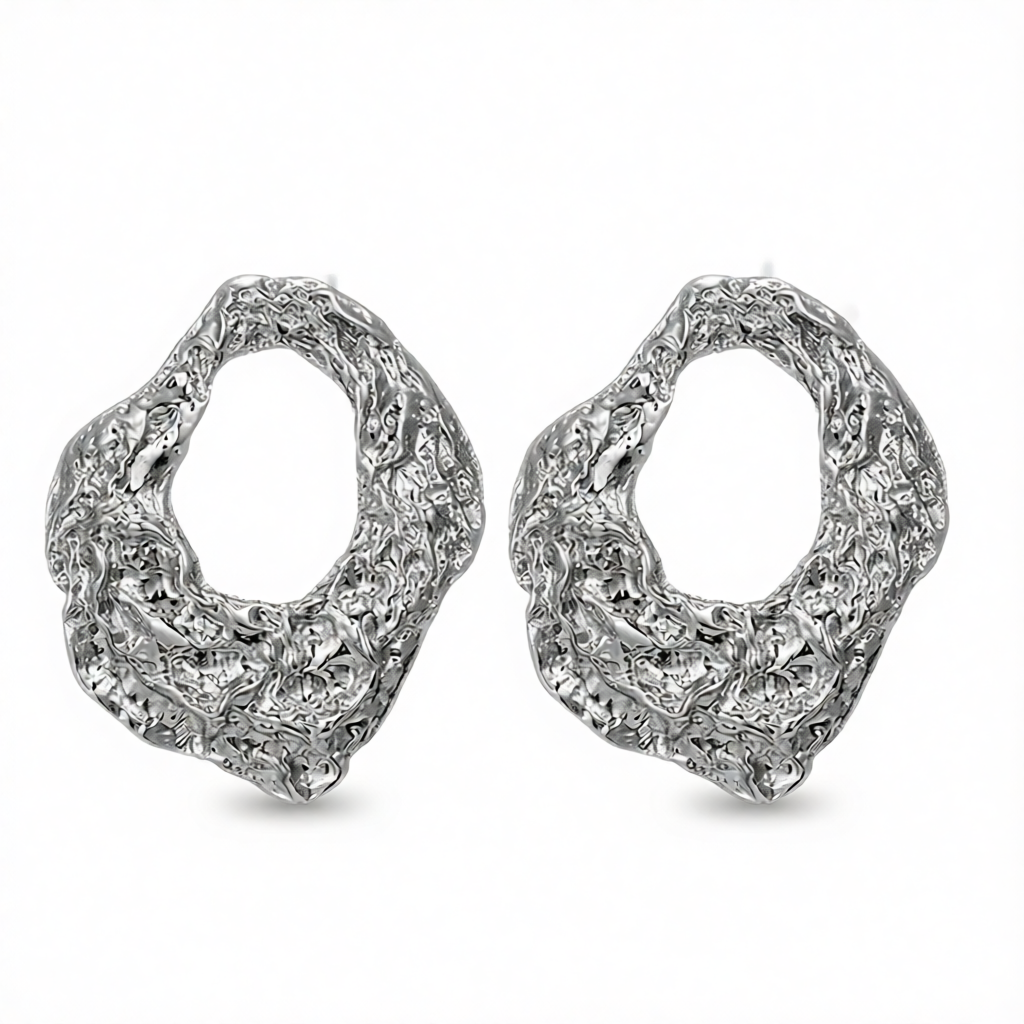 Silver-Plated Wrinkled Geometry Hoop Drop Earrings