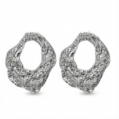 Silver-Plated Wrinkled Geometry Hoop Drop Earrings