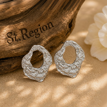 Silver-Plated Wrinkled Geometry Hoop Drop Earrings