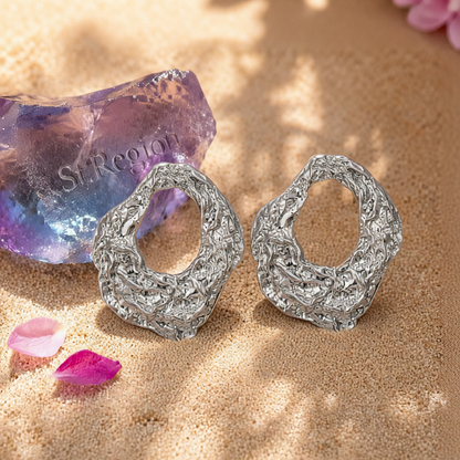 Silver-Plated Wrinkled Geometry Hoop Drop Earrings