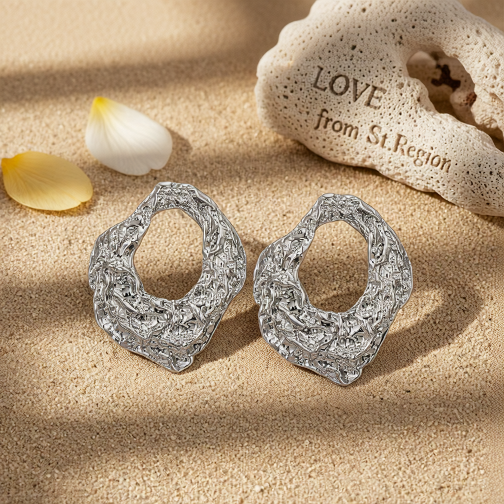 Silver-Plated Wrinkled Geometry Hoop Drop Earrings