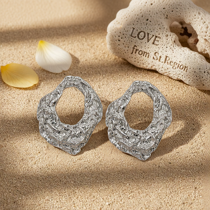 Silver-Plated Wrinkled Geometry Hoop Drop Earrings