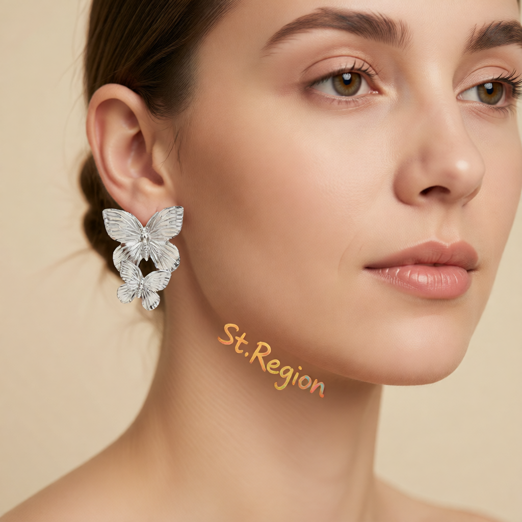 Silver-Plated Double-Butterfly Dangle Earrings