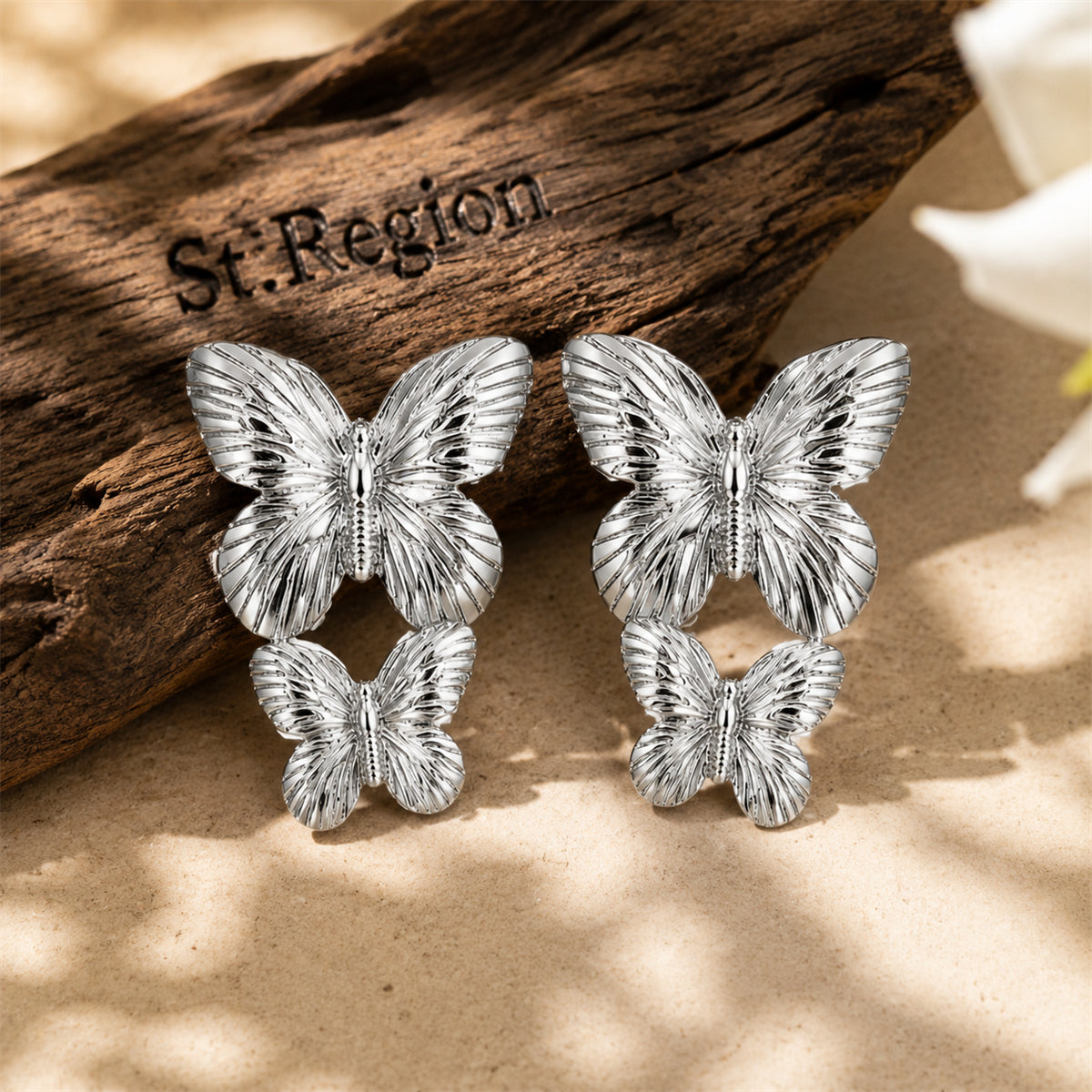 Silver-Plated Double-Butterfly Dangle Earrings