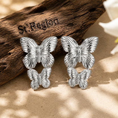 Silver-Plated Double-Butterfly Dangle Earrings