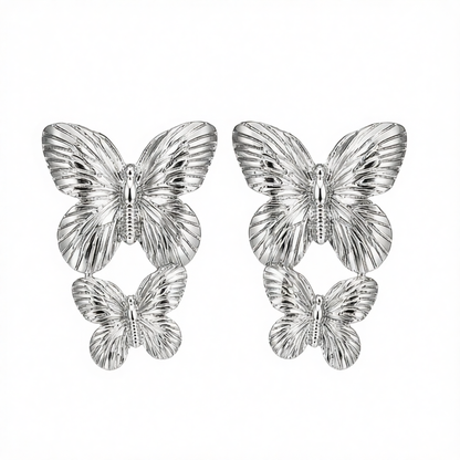 Silver-Plated Double-Butterfly Dangle Earrings