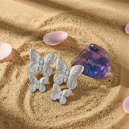 Silver-Plated Double-Butterfly Dangle Earrings