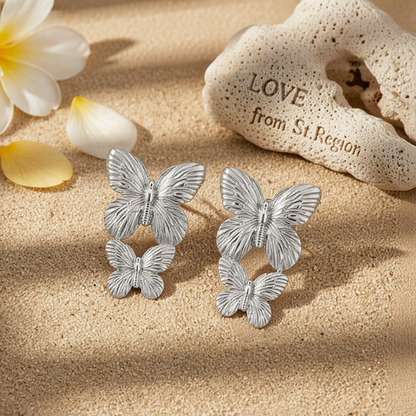 Silver-Plated Double-Butterfly Dangle Earrings