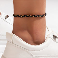 18K Gold-Plated & Black Polyster Braided Anklet