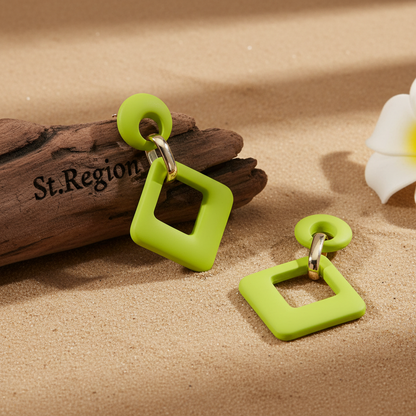 Light Green Enamel & 18K Gold-Plated Open Rhombus Drop Earrings - Street Region