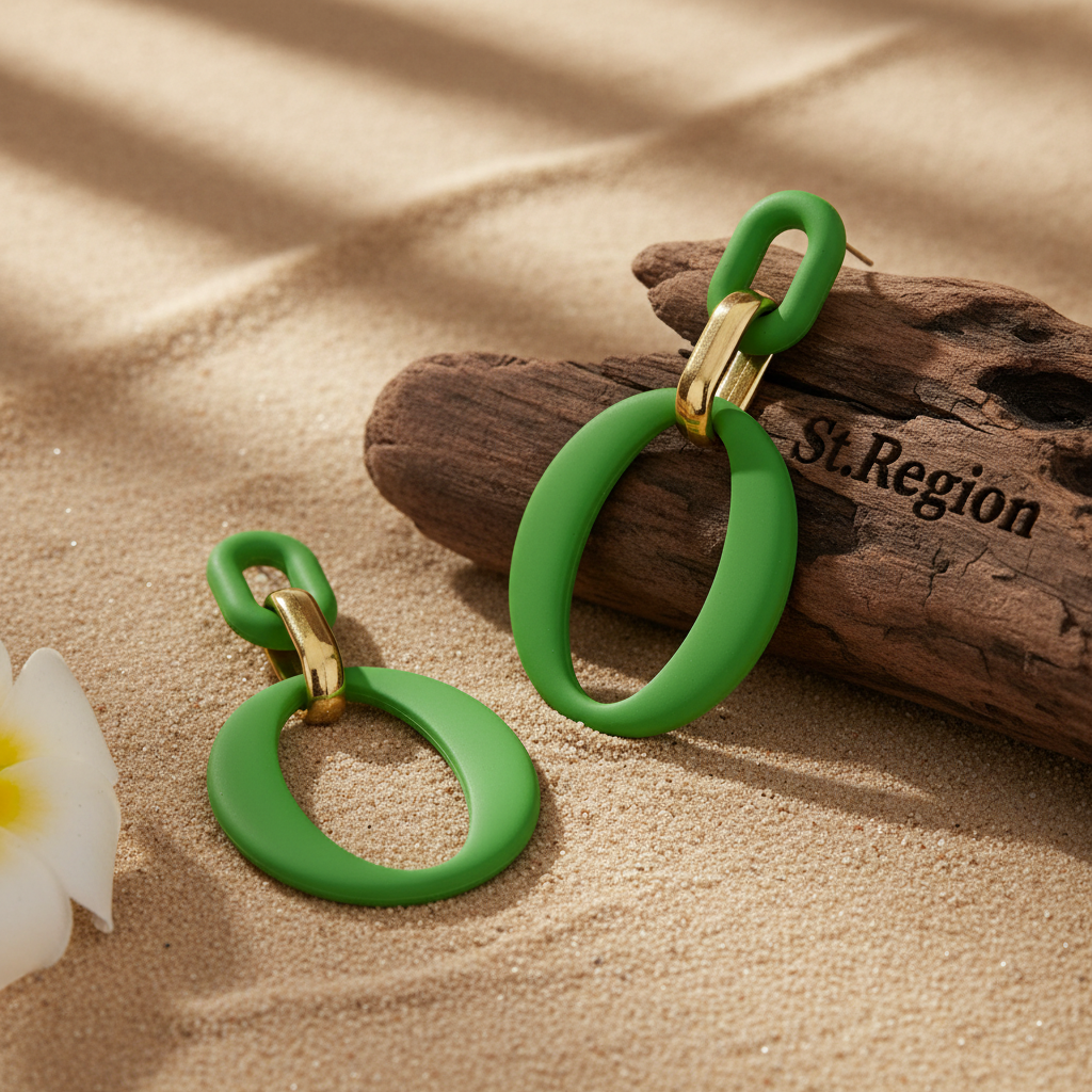 Light Green Enamel & 18K Gold-Plated Openwork Oval Drop Earrings - Street Region