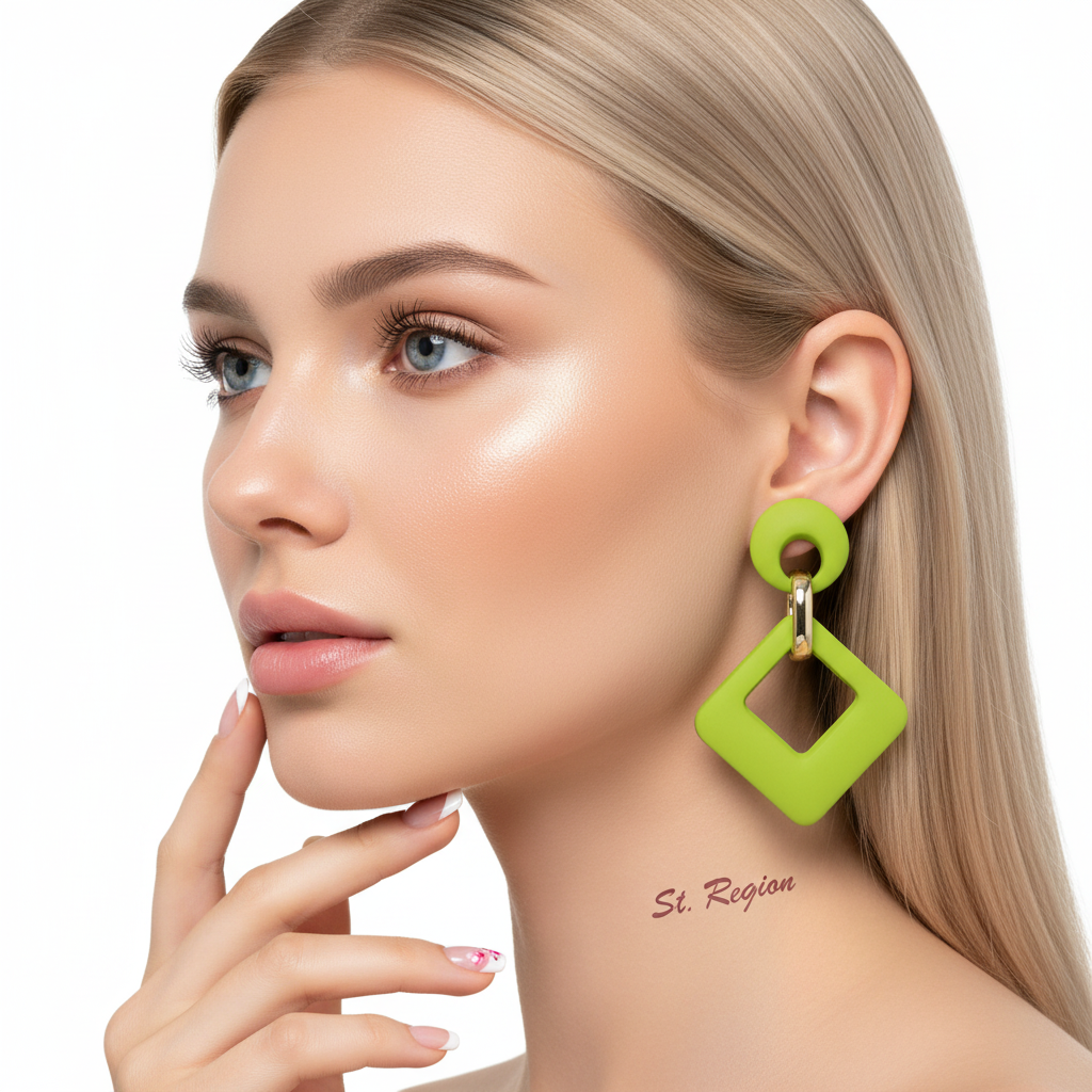 Light Green Enamel & 18K Gold-Plated Open Rhombus Drop Earrings - Street Region