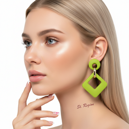 Light Green Enamel & 18K Gold-Plated Open Rhombus Drop Earrings - Street Region