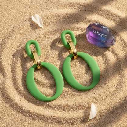 Light Green Enamel & 18K Gold-Plated Openwork Oval Drop Earrings - Street Region