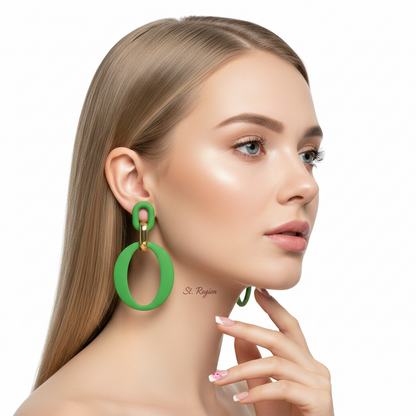 Light Green Enamel & 18K Gold-Plated Openwork Oval Drop Earrings - Street Region