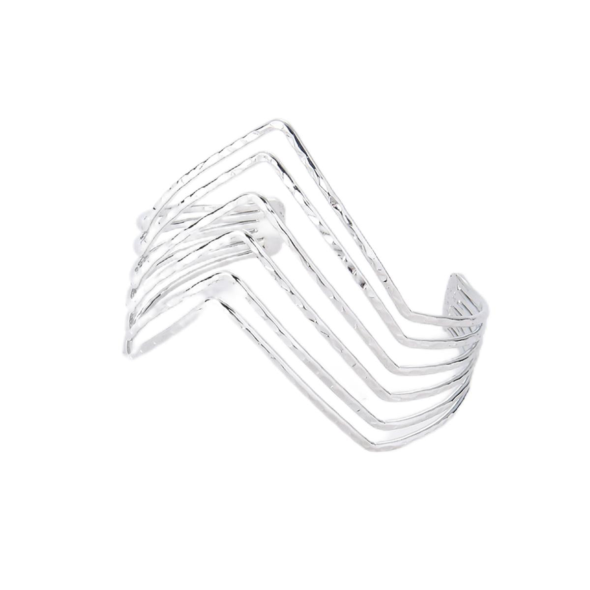 Silver-Plated Open Chevron Arm Cuff, vintage-inspired design, side view