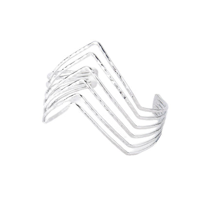 Silver-Plated Open Chevron Arm Cuff, vintage-inspired design, side view