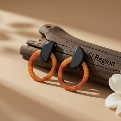 Black and Orange Ombré Circle Drop Earrings, drop earrings for women, everyday style, front view