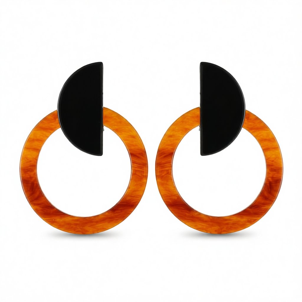 Black and Orange Ombré Circle Drop Earrings, drop earrings for women, everyday style, side view