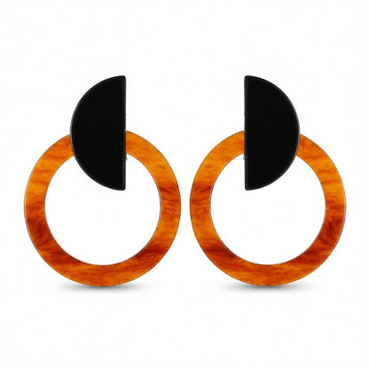 Black and Orange Ombré Circle Drop Earrings, drop earrings for women, everyday style, side view