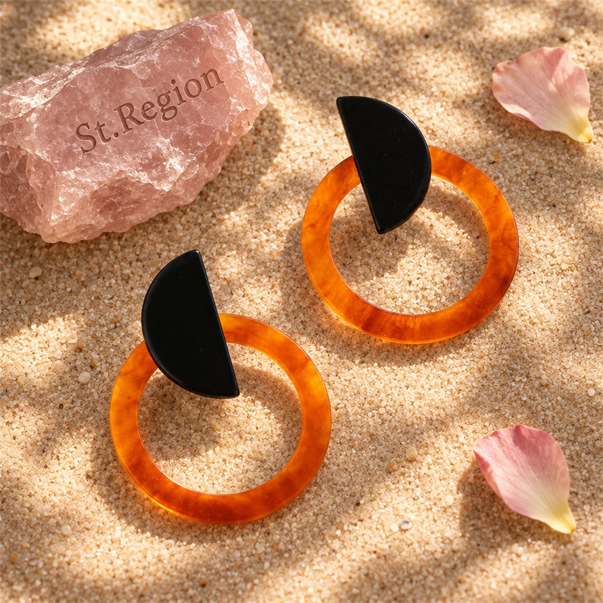 Black and Orange Ombré Circle Drop Earrings, drop earrings for women, everyday style, detail close-up