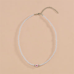 Pearl & Red Heart Bead Choker Necklace