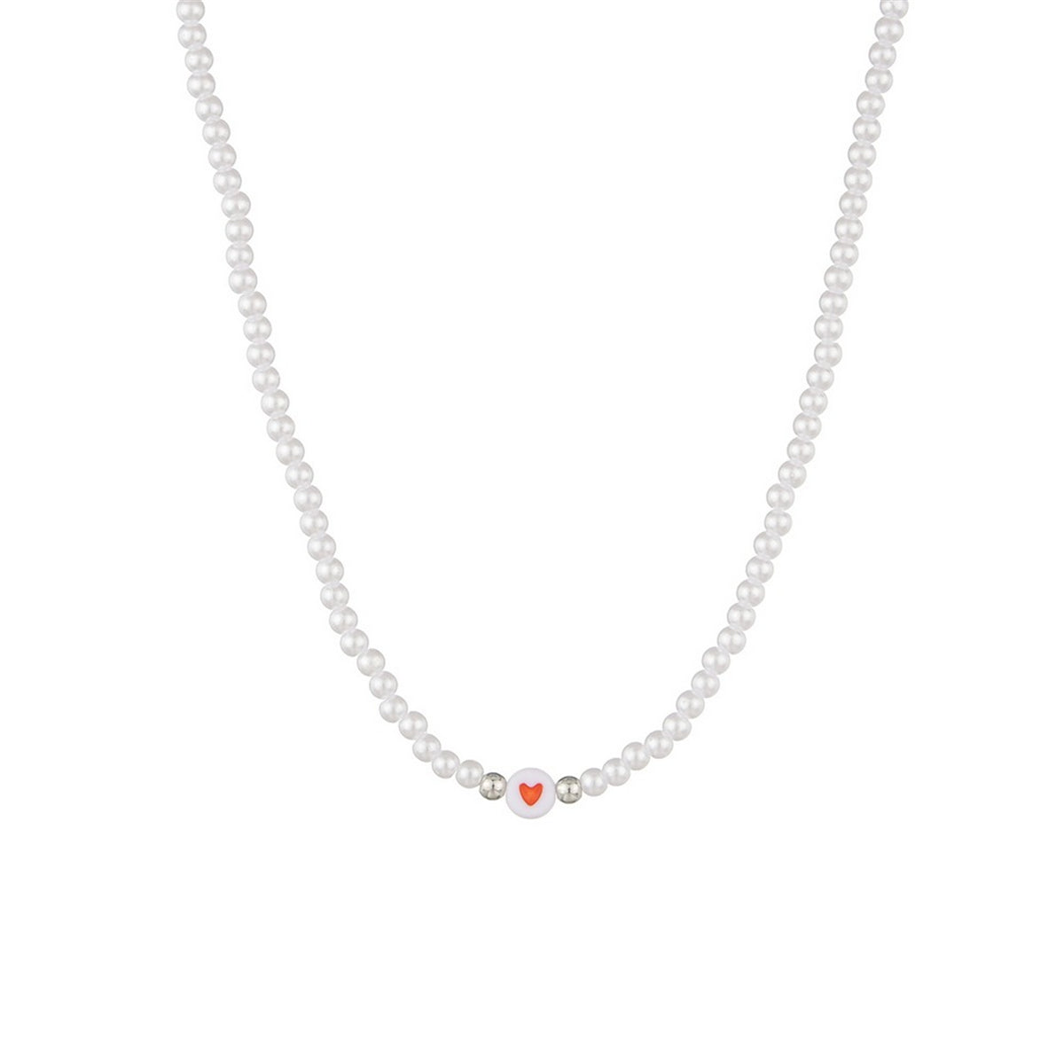 Pearl & Red Heart Bead Choker Necklace