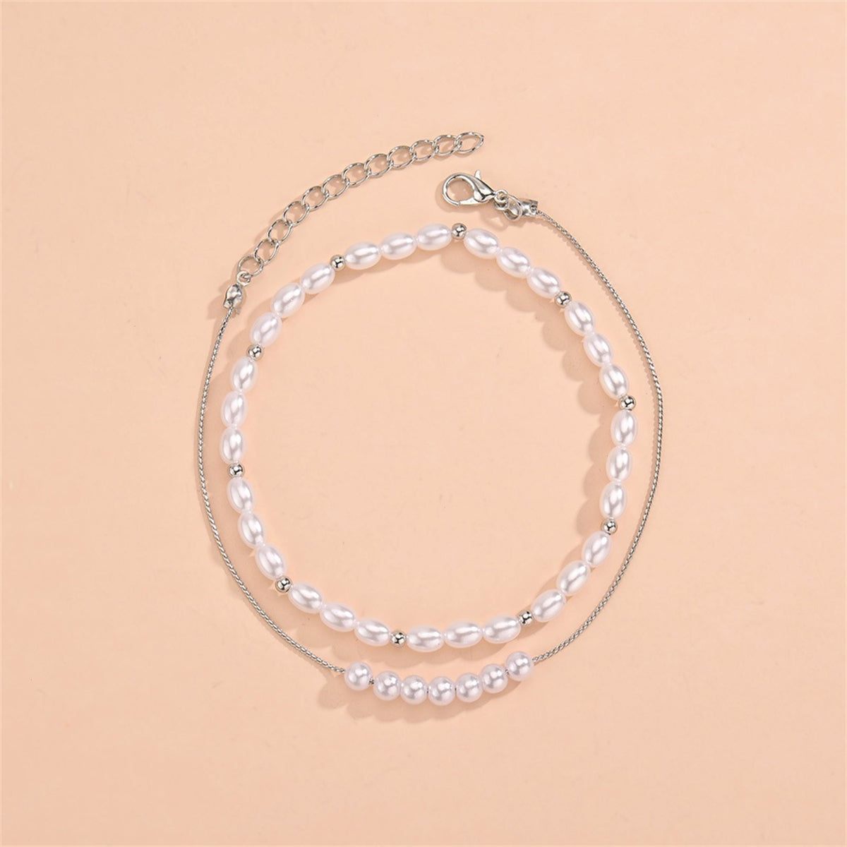 Pearl & Silver-Plated Anklet Set