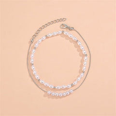Pearl & Silver-Plated Anklet Set
