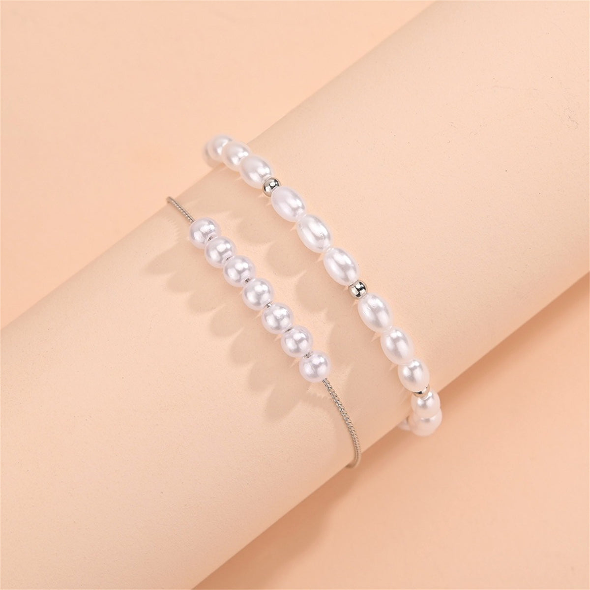 Pearl & Silver-Plated Anklet Set
