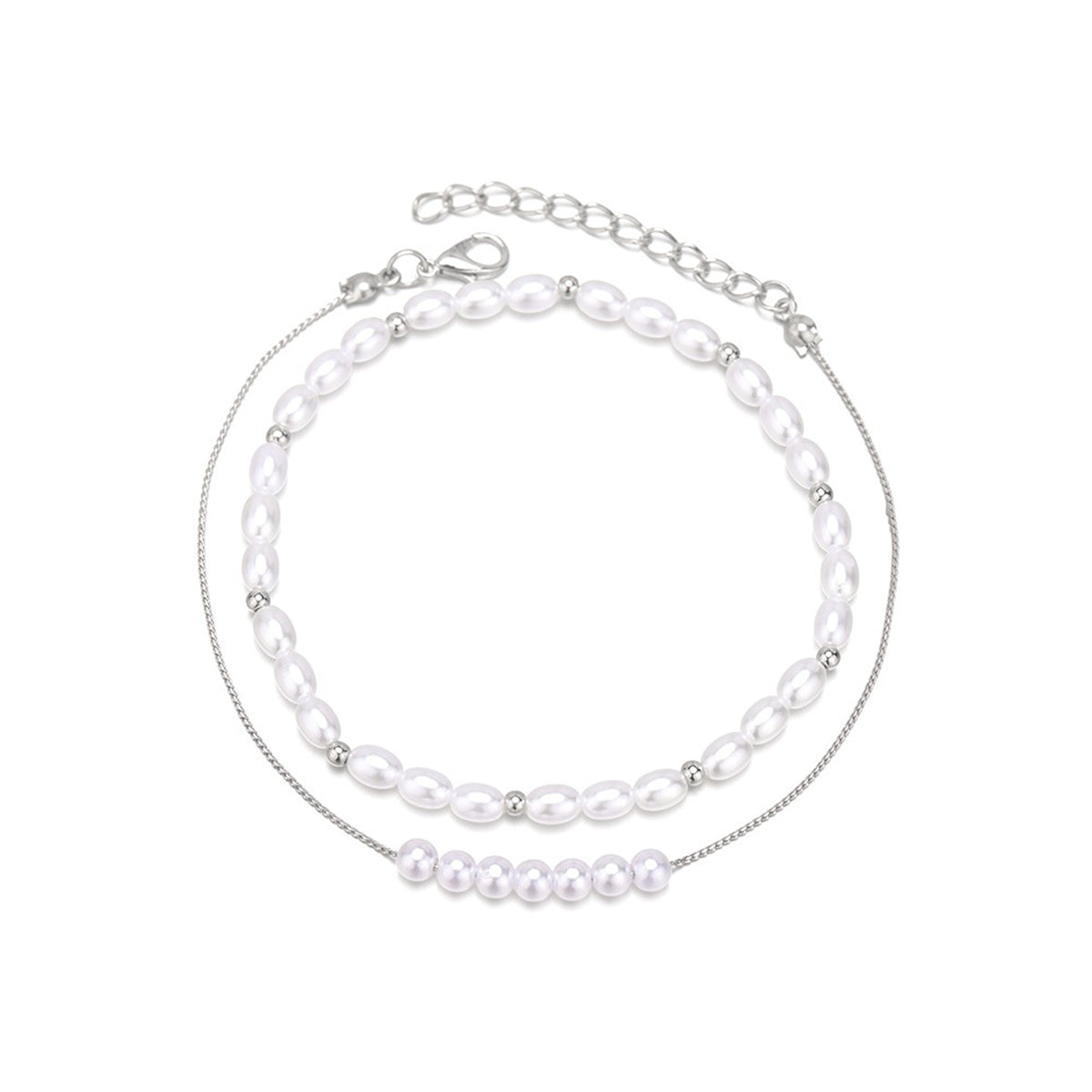 Pearl & Silver-Plated Anklet Set