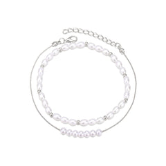 Pearl & Silver-Plated Anklet Set