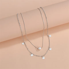 Pearl & Silver-Plated Sequin-Pendant Layered Necklace