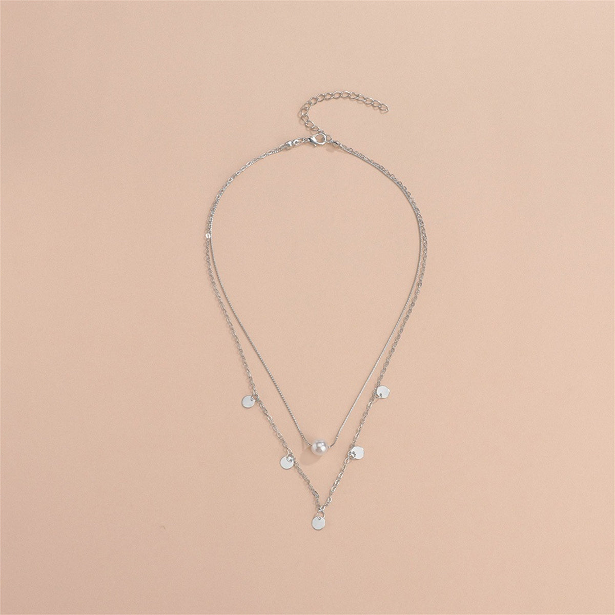 Pearl & Silver-Plated Sequin-Pendant Layered Necklace